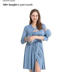 Amazon Women's Denim Blue Maternity Nursing Robe Set